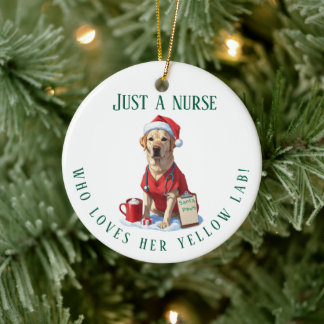 Personalisierter Gelbe Labrador Lover Nurse Weihna Keramik Ornament