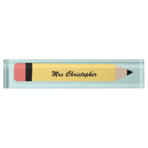 Personalisierter gelber Bleistift Lehrer  Namensplakette