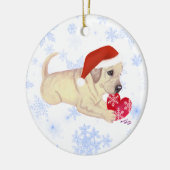 Personalisierter gelber Labrador-Welpen-Sankt Hut Keramik Ornament (Links)