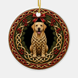 Personalisierter gelber Labradorkranz keltischer K Keramik Ornament
