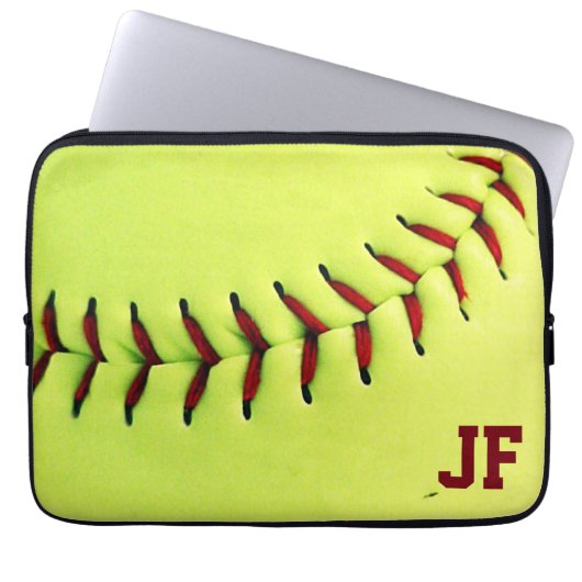 Personalisierter gelber Softbalball Laptopschutzhülle (Vorderseite)