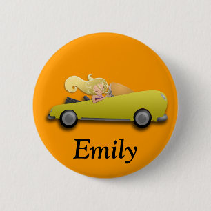 Personalisierter gelber Wagen und Mädchen-Knopf Button
