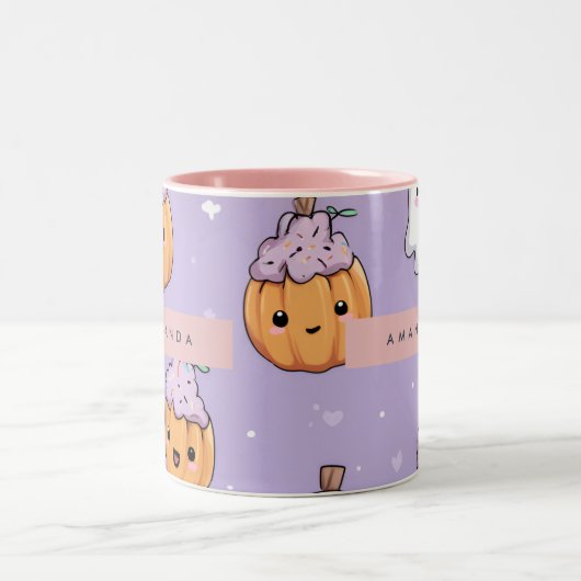 Personalisierter, gemütlicher Fall Halloween Pumpk Zweifarbige Tasse (Mittel)