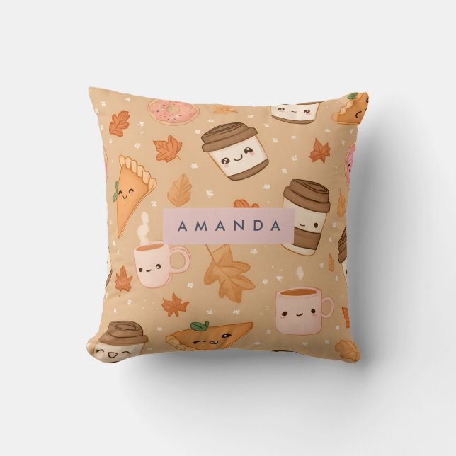 Personalisierter gemütlicher Herbstkaffee Kissen (Vorderseite)