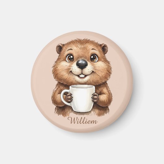 Personalisierter gemütlicher Kaffee-Biber-Waldmorg Magnet (Vorne)