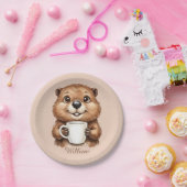 Personalisierter gemütlicher Kaffee-Biber-Waldmorg Pappteller (Party)