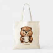 Personalisierter gemütlicher Kaffee-Biber-Waldmorg Tragetasche (Rückseite)