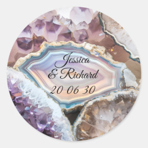 Personalisierter Geode-Kristall-Hochzeitsaufkleber Runder Aufkleber