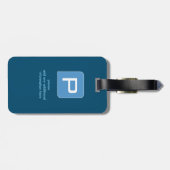 personalisierter Gepäckanhänger mit blauer Monogra (Rückseite horizontal)