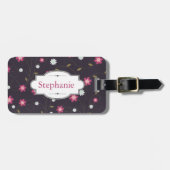 Personalisierter Gepäckanhänger mit rosa Blütenmus (Vorderseite horizontal)