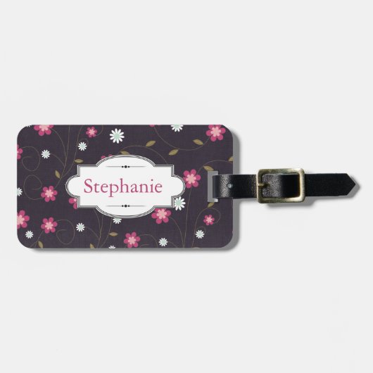 Personalisierter Gepäckanhänger mit rosa Blütenmus (Vorderseite horizontal)