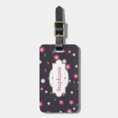 Personalisierter Gepäckanhänger mit rosa Blütenmus (Vorderseite vertikal)