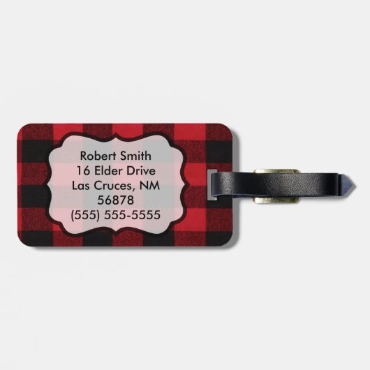 Personalisierter Gepäcktag Roter Buffalo Karierter Gepäckanhänger (Rückseite horizontal)