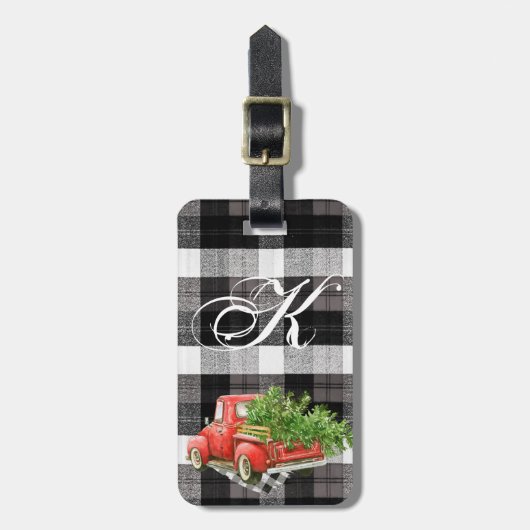 Personalisierter Gepäcktag XMAS LKW Buffalo Karier Gepäckanhänger (Vorderseite vertikal)