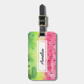 Personalisierter Gepäckträger mit rosa Wassermelon Gepäckanhänger (Vorderseite vertikal)