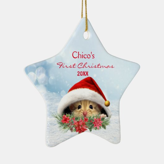 Personalisierter Gerbil Hamster in der Weihnachtsm Keramik Ornament (Rechts)