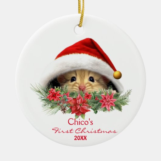 Personalisierter Gerbil Hamster in der Weihnachtsm Keramik Ornament (Vorne)