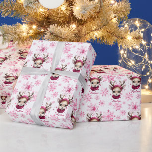 Personalisierter Geschenkwrap mit rosa Rentier Geschenkpapier