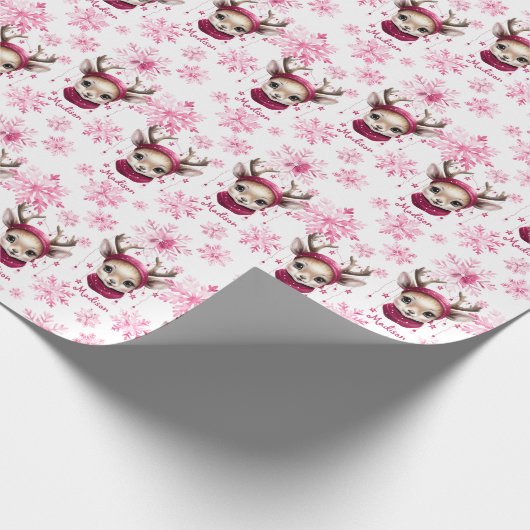 Personalisierter Geschenkwrap mit rosa Rentier Geschenkpapier (Ecke)