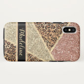 Personalisierter gestreifter Rose Gold Glitzer Leo Case-Mate iPhone Hülle (Rückseite (Horizontal))