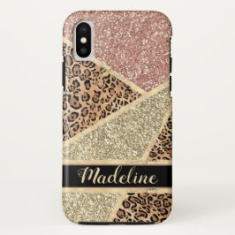 Personalisierter gestreifter Rose Gold Glitzer Leo Case-Mate iPhone Hülle