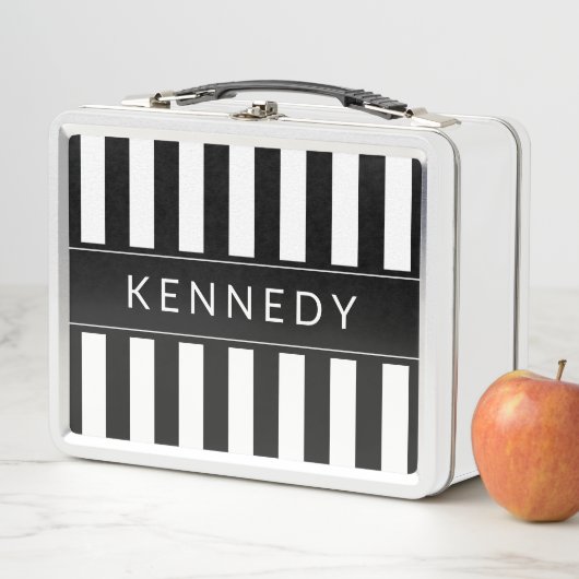Personalisierter gestreifter Schwarzweiss-lunchbox Metall Lunch Box (Beispiel)