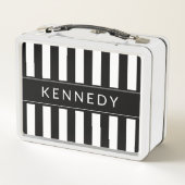 Personalisierter gestreifter Schwarzweiss-lunchbox Metall Lunch Box (Rückseite)