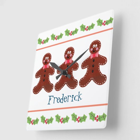 Personalisierter Gingerbrot-Mann Quadratische Wanduhr (Winkel)