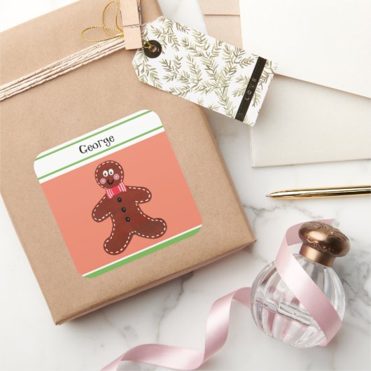 Personalisierter Gingerbrot-Mann Quadratischer Aufkleber (Schenken)
