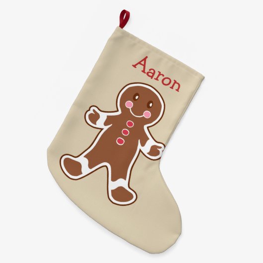 Personalisierter Gingerbrot-Strumpf Großer Weihnachtsstrumpf (Vorderansicht (hängend))