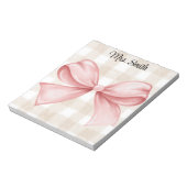 Personalisierter Gingham mit Coquette-Bogen Notizblock (Rotiert)