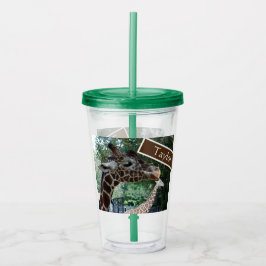 Personalisierter Giraffencup mit Litze und Strohha Acryltrinkbecher