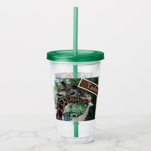 Personalisierter Giraffencup mit Litze und Strohha Acryltrinkbecher (Vorderseite)