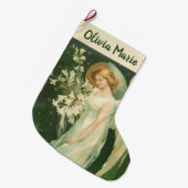 Personalisierter Girl-Engel mit Blume Großer Weihnachtsstrumpf (Vorderansicht (hängend))