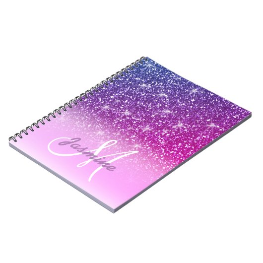 Personalisierter Girl Lila Glitzer Glitzern Name Notizblock (Linke Seite)