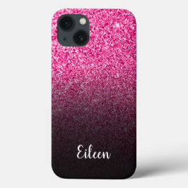 Personalisierter Girly Hot Pink Glitzer Black Ombr Case-Mate iPhone Hülle