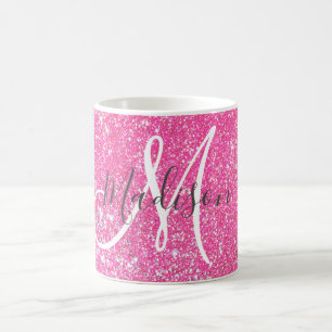 Personalisierter Girly Hot Pink Glitzer Kaffeetasse