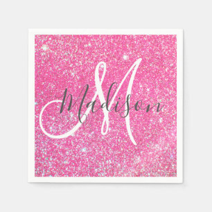 Personalisierter Girly Hot Pink Glitzer Serviette
