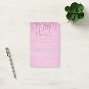 Personalisierter Girly-Pink-Dripping-Glitzer Linie Post-it Klebezettel