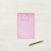 Personalisierter Girly-Pink-Dripping-Glitzer Linie Post-it Klebezettel (Auf Schreibtisch)