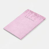 Personalisierter Girly-Pink-Dripping-Glitzer Linie Post-it Klebezettel (angewinkelt)
