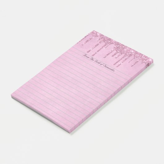 Personalisierter Girly-Pink-Dripping-Glitzer Linie Post-it Klebezettel (angewinkelt)