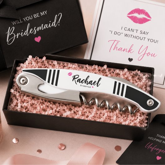 Personalisierter Glam-Brautjungfer-Korkenzieher-We Kellnermesser