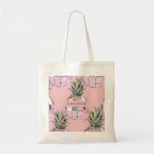 Personalisierter Glam Disco Ananas Rosa Metallisch Tragetasche