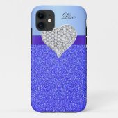 Personalisierter Glamour Herzblauer Glitzer Case-Mate iPhone Hülle (Rückseite)