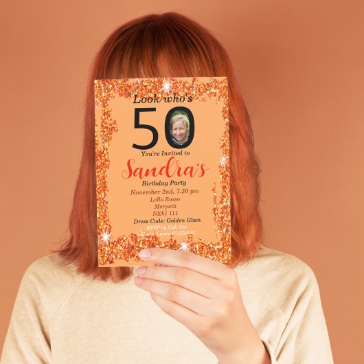 Personalisierter Glamour zur 50. Geburtstagsfeier Einladung