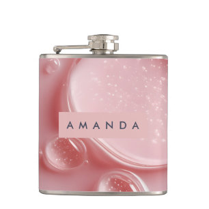 Personalisierter Glänzender Rosa Rouge Wassertropf Flachmann