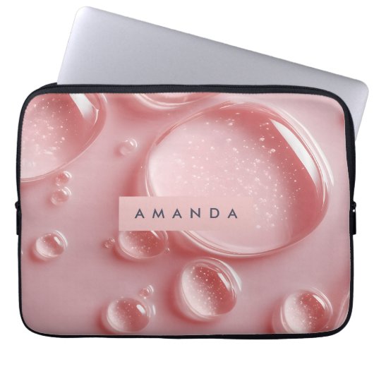 Personalisierter Glänzender Rosa Rouge Wassertropf Laptopschutzhülle (Vorderseite)
