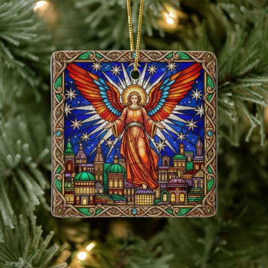 Personalisierter Glasmalerei-Erzengel Jerusalem Keramikornament (Baum)