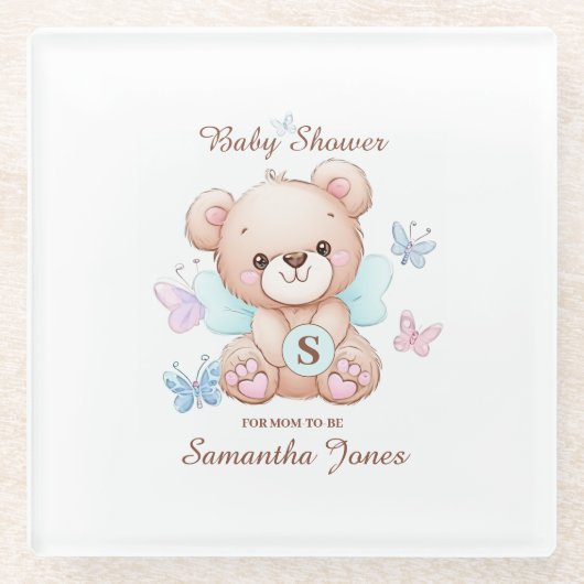 Personalisierter Glass-Untersetzer mit Babydusche Glasuntersetzer (Vorderseite)